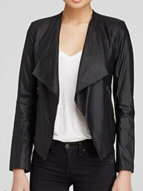 BB Dakota Black Faux Leather Open Draped Jacket